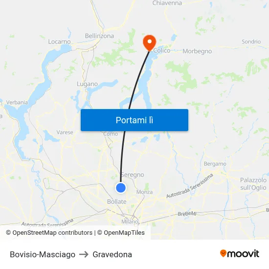 Bovisio-Masciago to Gravedona map