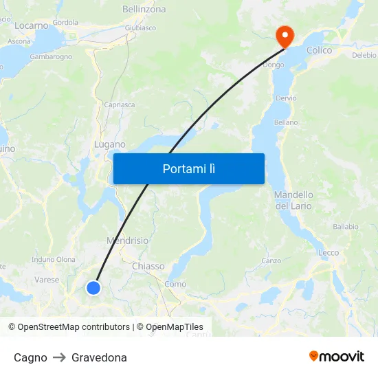 Cagno to Gravedona map