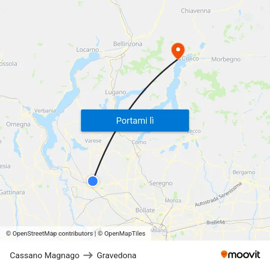 Cassano Magnago to Gravedona map