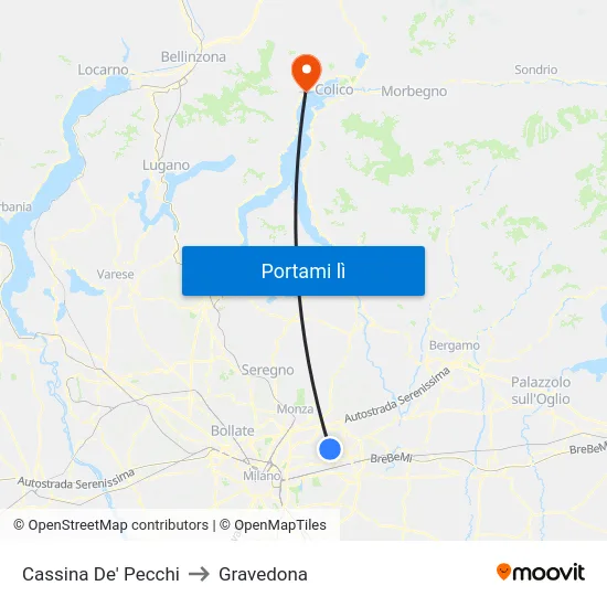 Cassina De' Pecchi to Gravedona map