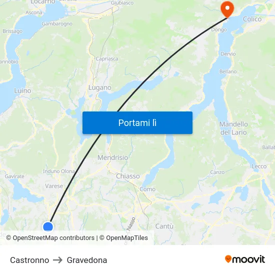 Castronno to Gravedona map