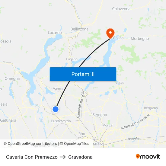Cavaria Con Premezzo to Gravedona map