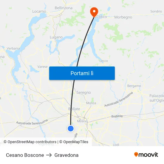 Cesano Boscone to Gravedona map