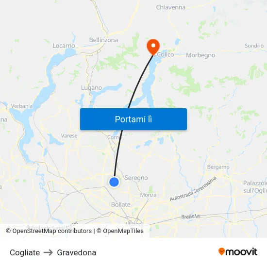 Cogliate to Gravedona map