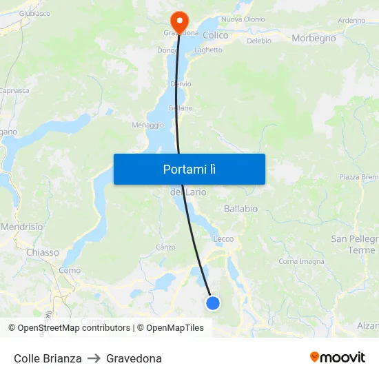Colle Brianza to Gravedona map