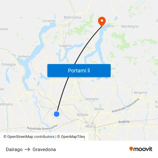 Dairago to Gravedona map