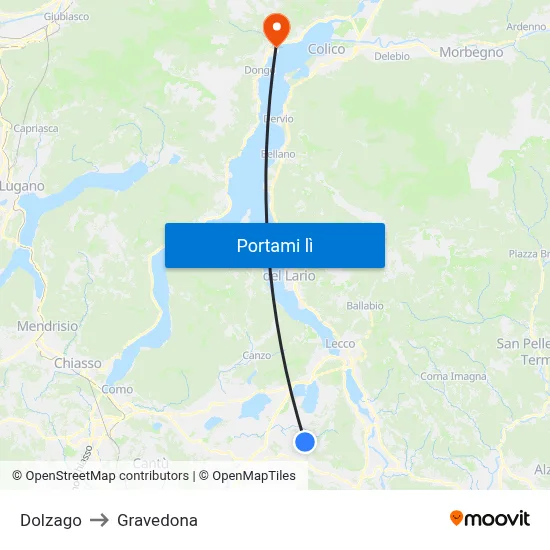 Dolzago to Gravedona map