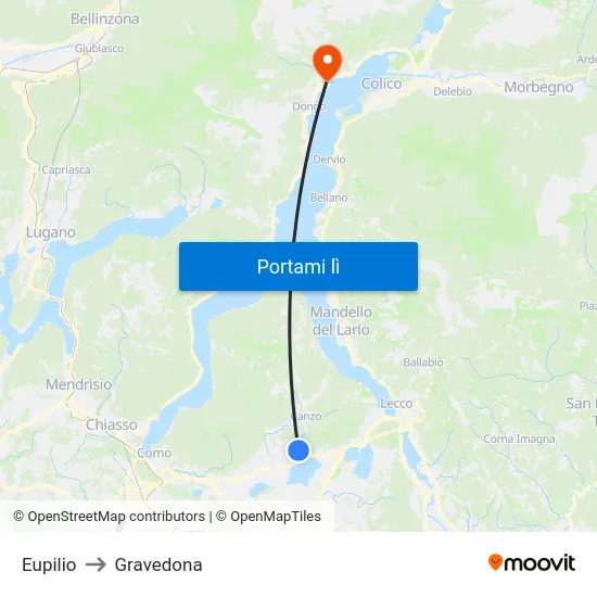 Eupilio to Gravedona map