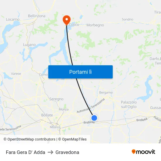 Fara Gera D' Adda to Gravedona map
