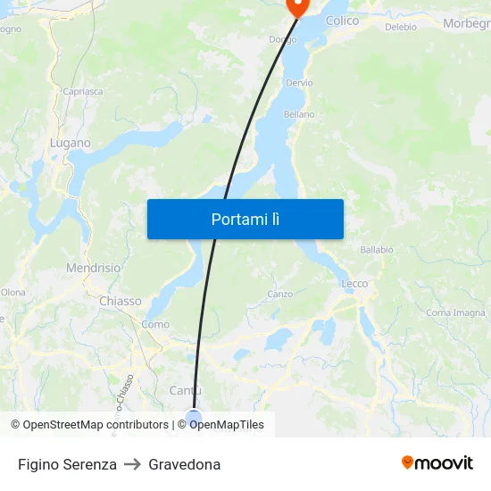 Figino Serenza to Gravedona map