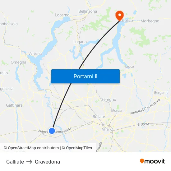 Galliate to Gravedona map