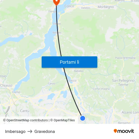 Imbersago to Gravedona map