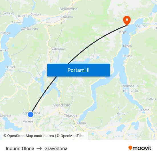 Induno Olona to Gravedona map