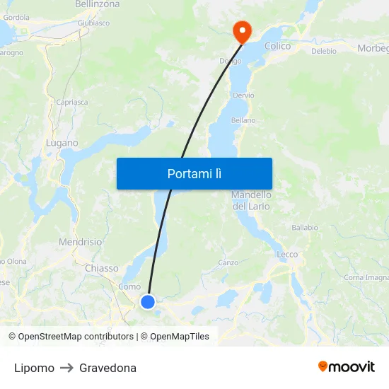 Lipomo to Gravedona map