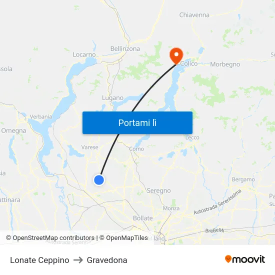 Lonate Ceppino to Gravedona map