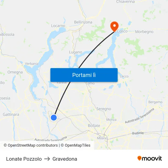 Lonate Pozzolo to Gravedona map