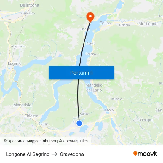Longone Al Segrino to Gravedona map