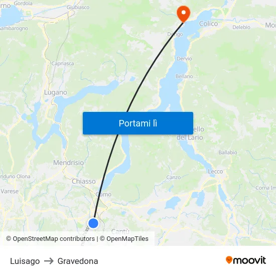 Luisago to Gravedona map