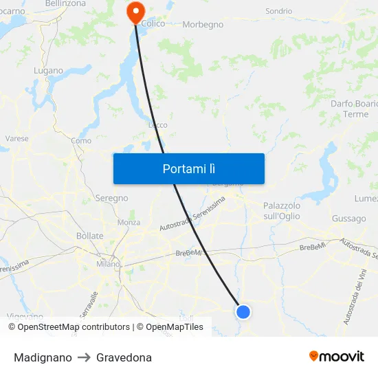 Madignano to Gravedona map