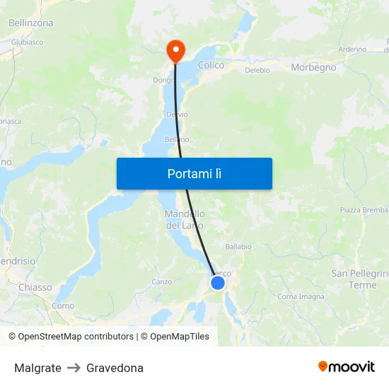 Malgrate to Gravedona map
