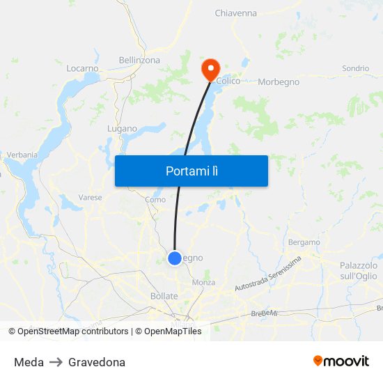 Meda to Gravedona map