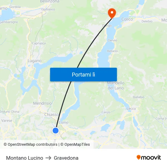 Montano Lucino to Gravedona map