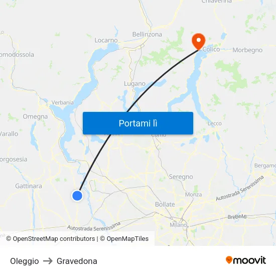 Oleggio to Gravedona map