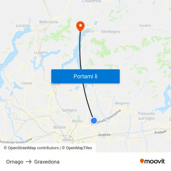 Ornago to Gravedona map