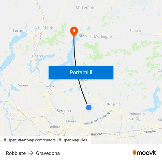 Robbiate to Gravedona map