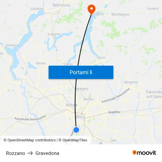 Rozzano to Gravedona map