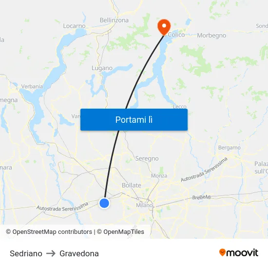 Sedriano to Gravedona map