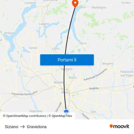 Siziano to Gravedona map
