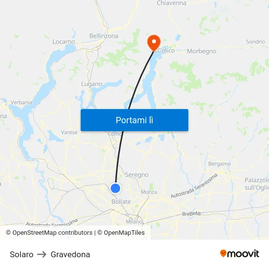 Solaro to Gravedona map
