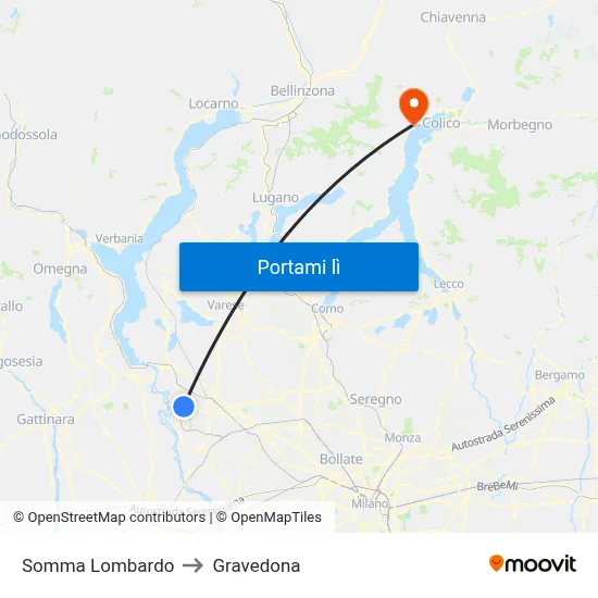 Somma Lombardo to Gravedona map