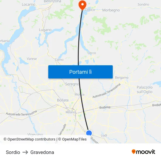 Sordio to Gravedona map