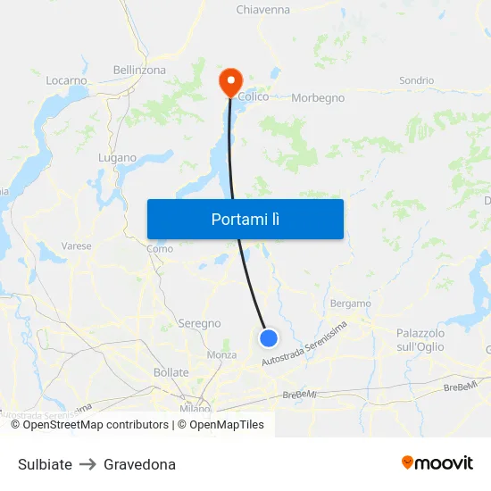 Sulbiate to Gravedona map