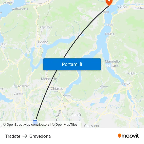Tradate to Gravedona map