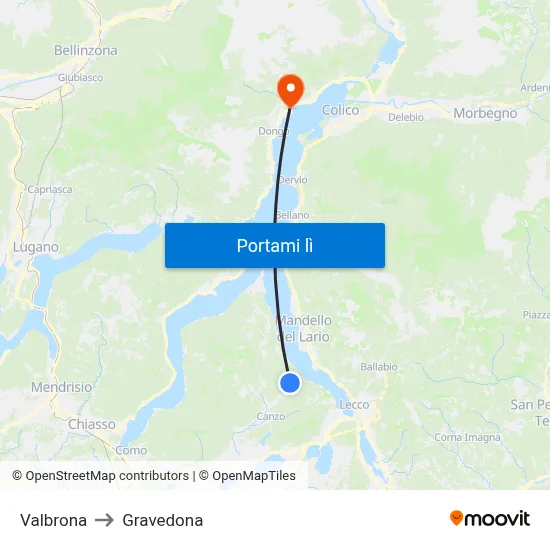 Valbrona to Gravedona map