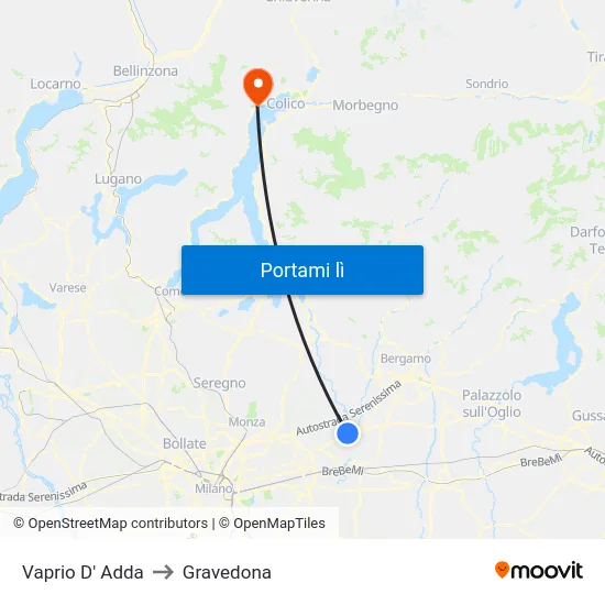 Vaprio D' Adda to Gravedona map