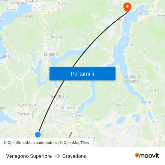 Venegono Superiore to Gravedona map