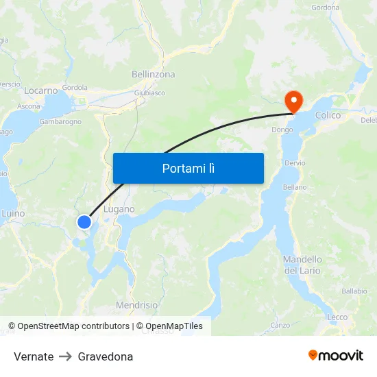 Vernate to Gravedona map