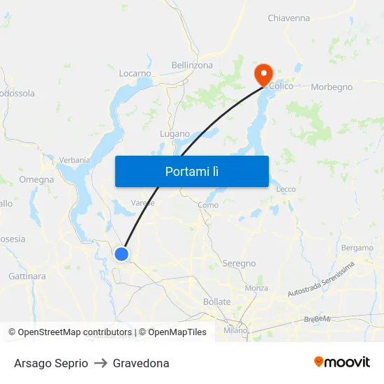 Arsago Seprio to Gravedona map