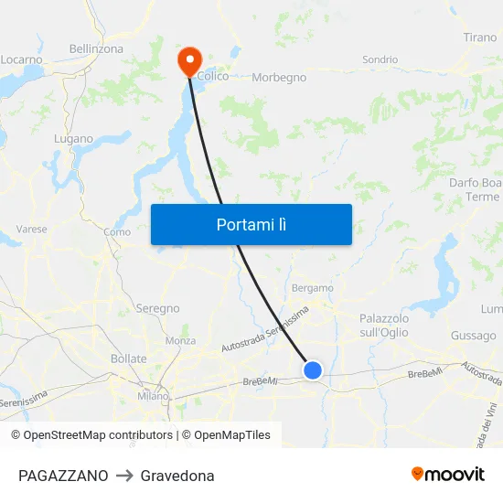 PAGAZZANO to Gravedona map