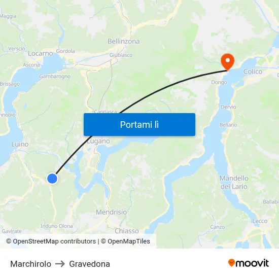 Marchirolo to Gravedona map
