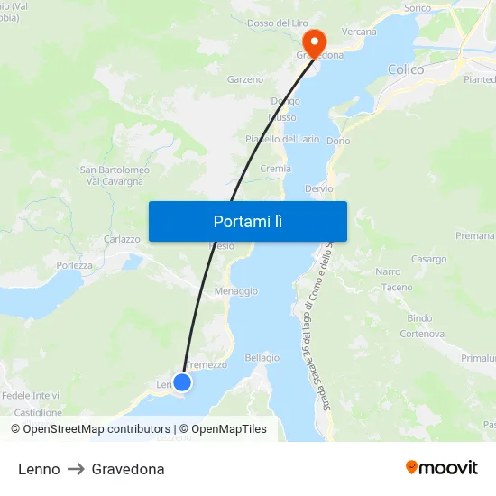 Lenno to Gravedona map