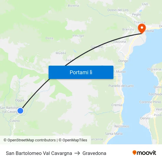 San Bartolomeo Val Cavargna to Gravedona map