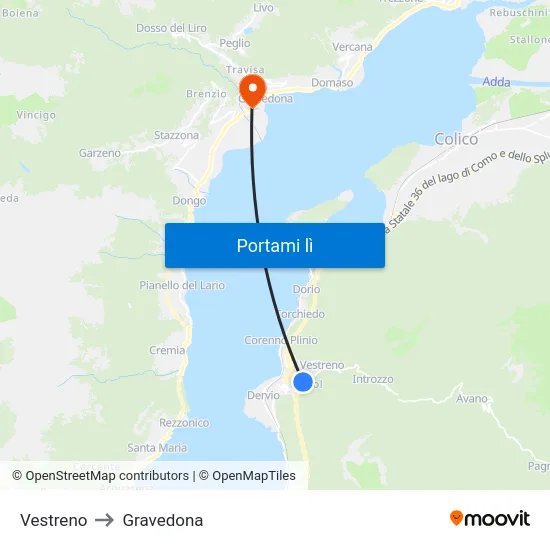 Vestreno to Gravedona map