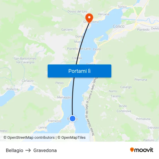 Bellagio to Gravedona map