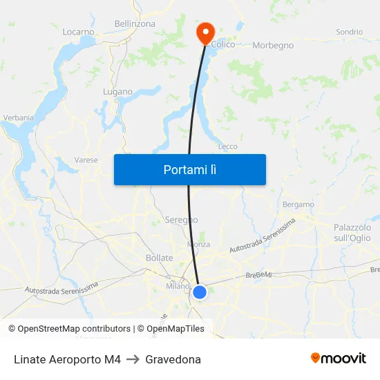 Linate Aeroporto M4 to Gravedona map