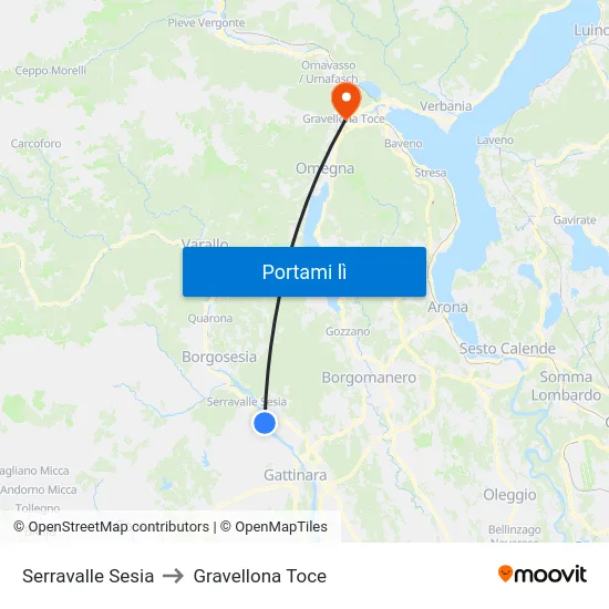 Serravalle Sesia to Gravellona Toce map